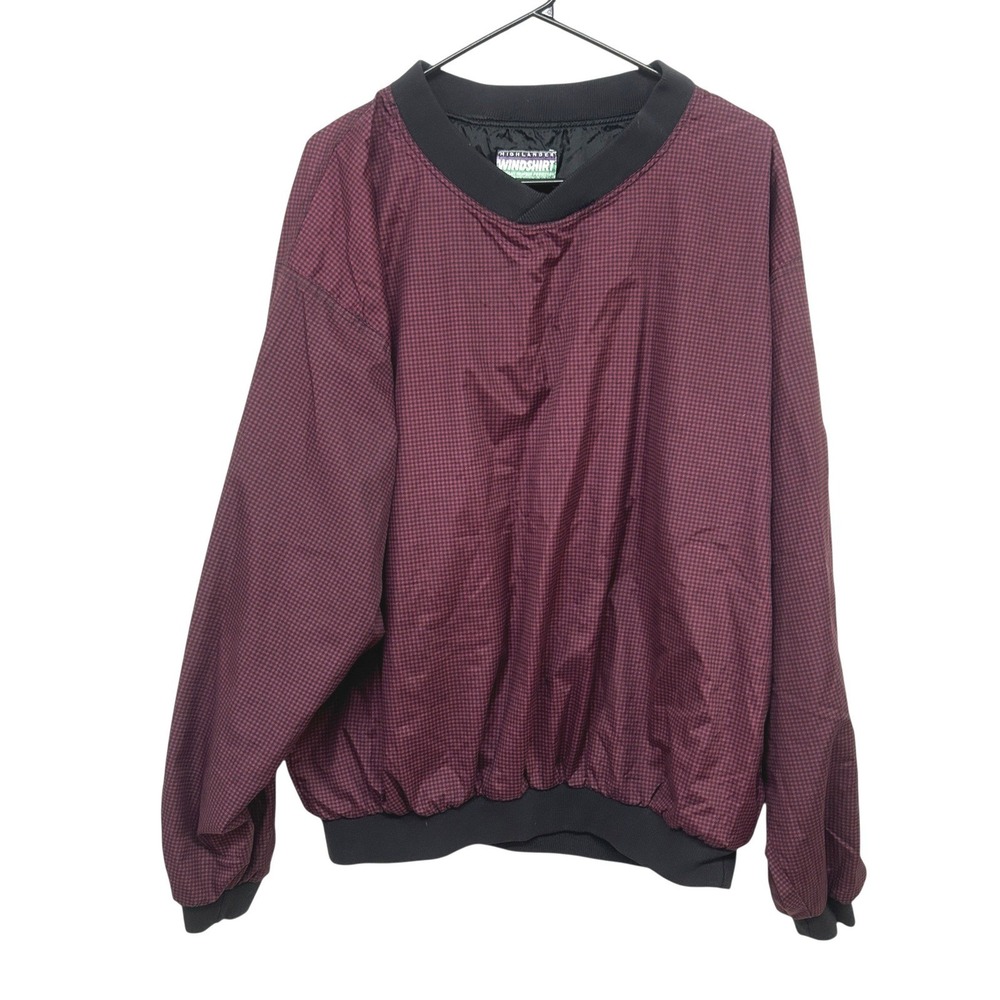 90s Nylon Micro Check Golf Windshirt Pullover Large Burgundy Check Gingham‎
